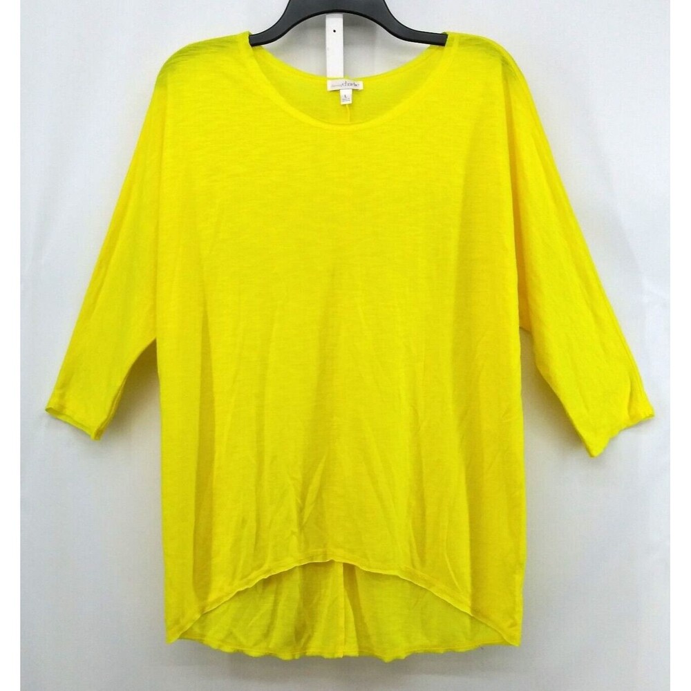 Charming Charlie Shirt  Womens Large Yellow 3/4 Sleeve Knit Tunic Blouse